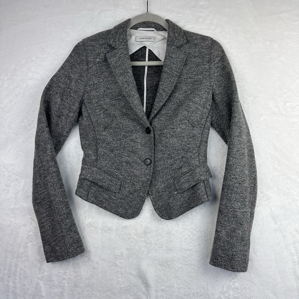 Vintage Rene Lezard Jacket Blazer‎ 34 M Rayon Gray Cropped Tailored Waist